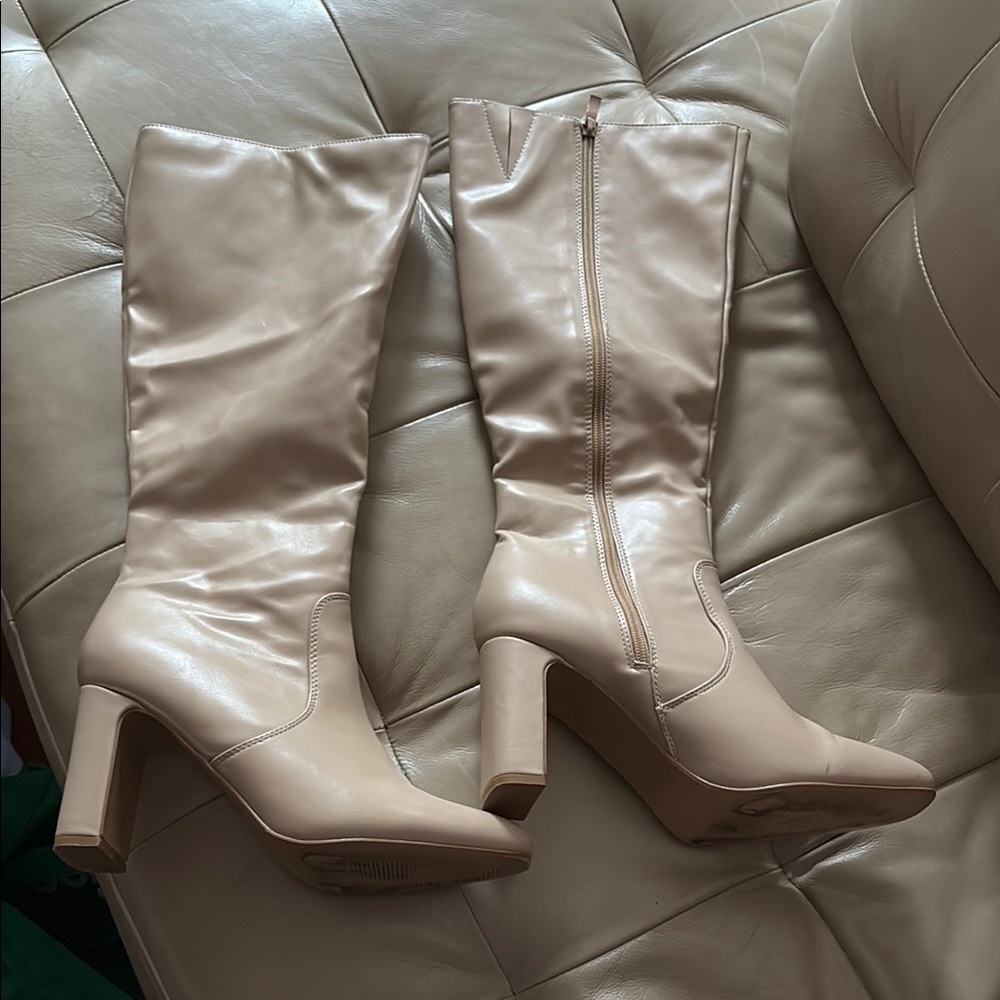 Elegant Cream High Heel Boots